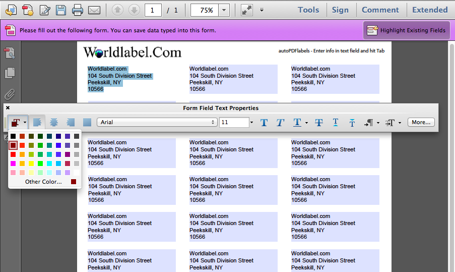 Autofill address labels