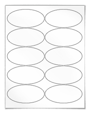 2x1 Oval Waterproof Labels, Blank, White